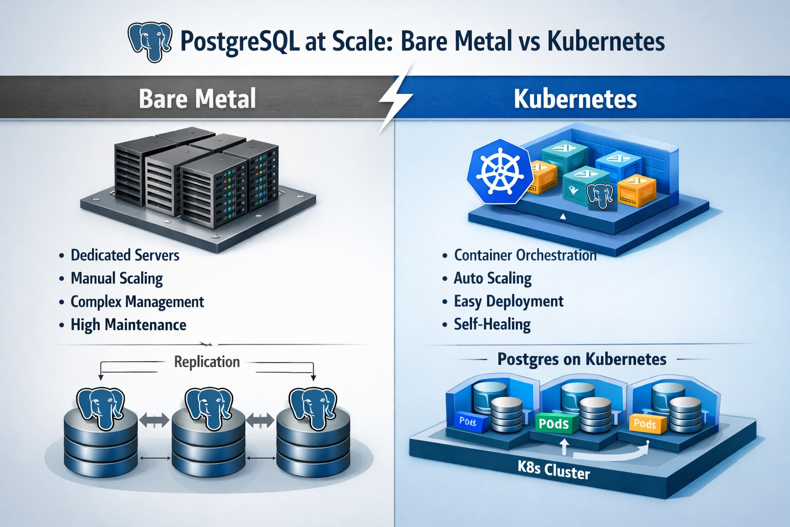 PostgreSQL at scale: bare metal vs Kubernetes